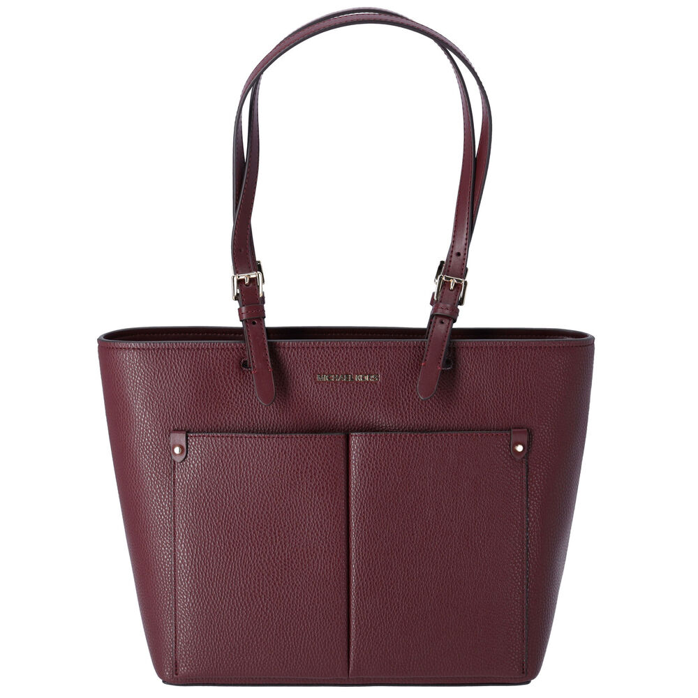 Michael Kors Jet Set Travel Medium Double Pocket Tote Oxblood Vegan Leather - Picture 1 of 4